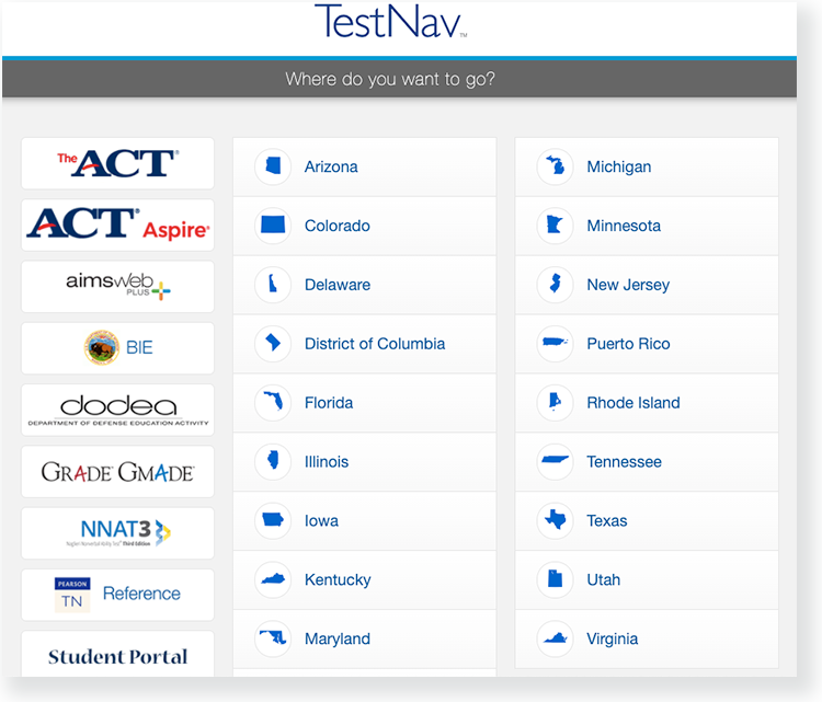 TestNav 8 > Access TestNav on your Home Computer or Device > TN_HomePage.png