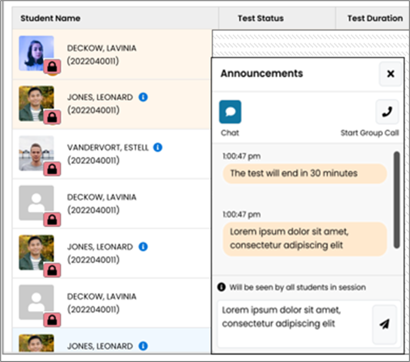 Proctor announcement widget