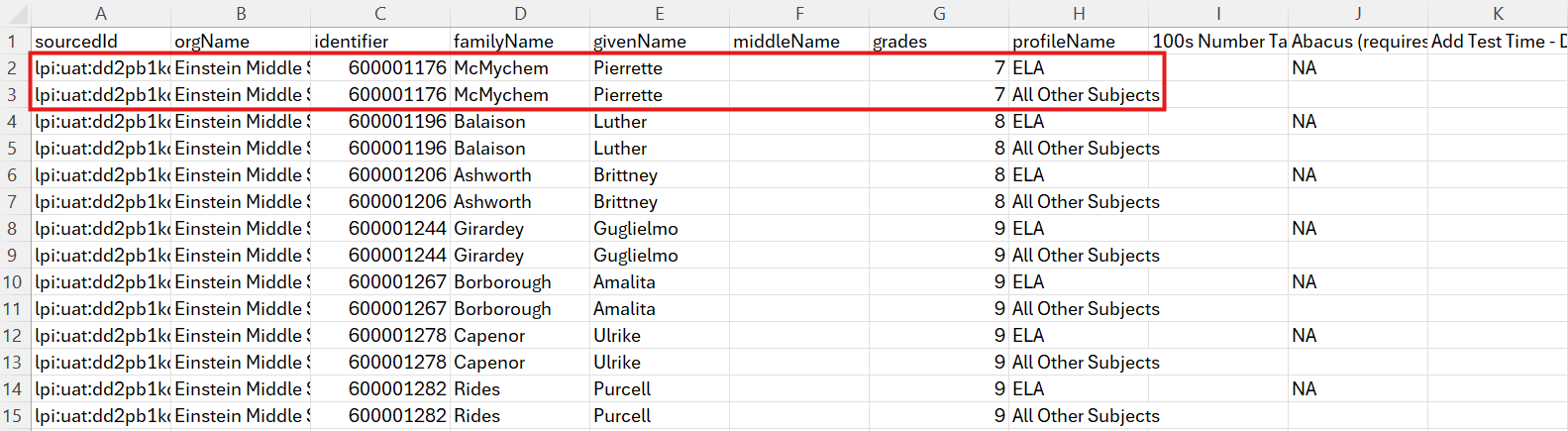 Sample Roster File.