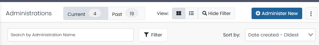 Filter available on the Administration page