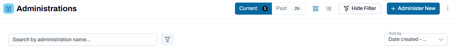 Filter available on the Administration page.