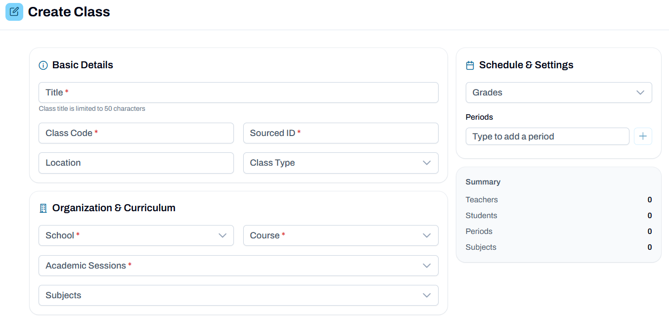 Create class page.