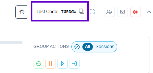 Test code highlighted at the top of the proctor dashboard.