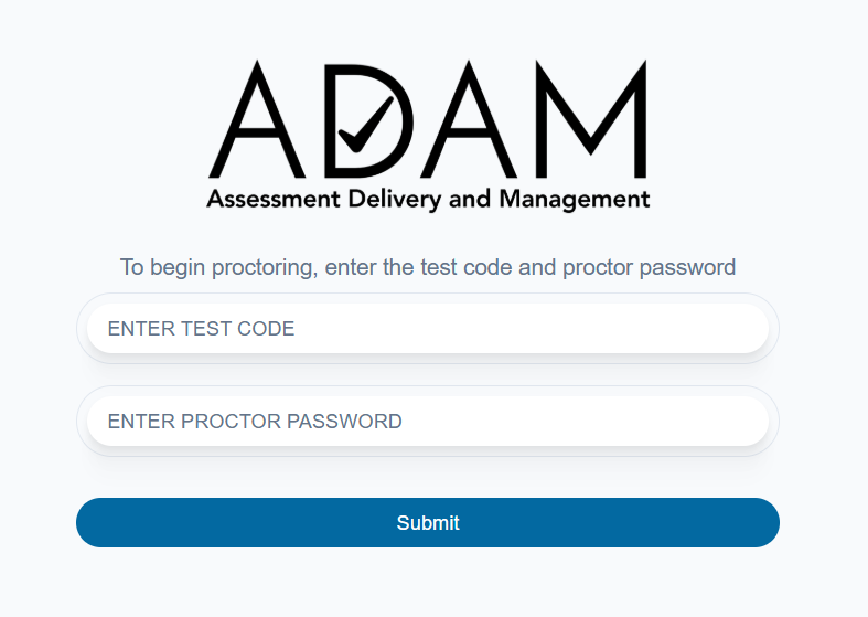 Login screen to proctor a test.
