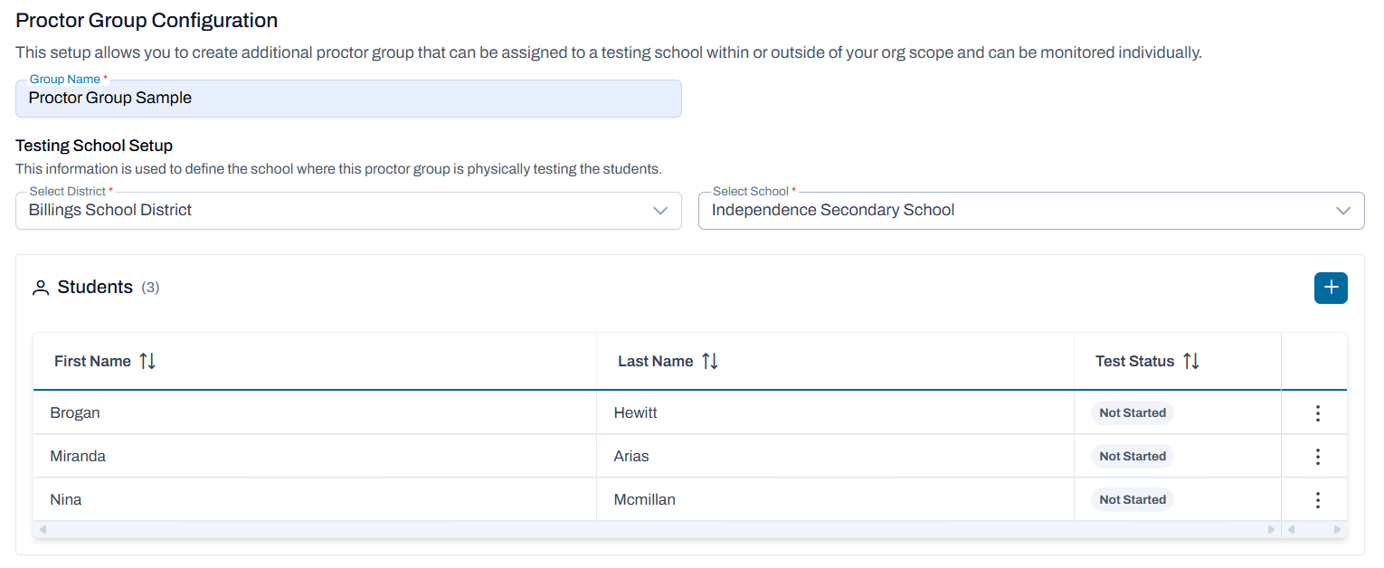 Proctor Group Configuration screen.