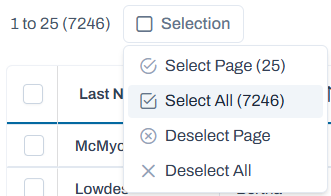 Checkbox to the left of the last name header is selected.