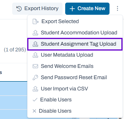 Student Assignment Tag Upload menu option.