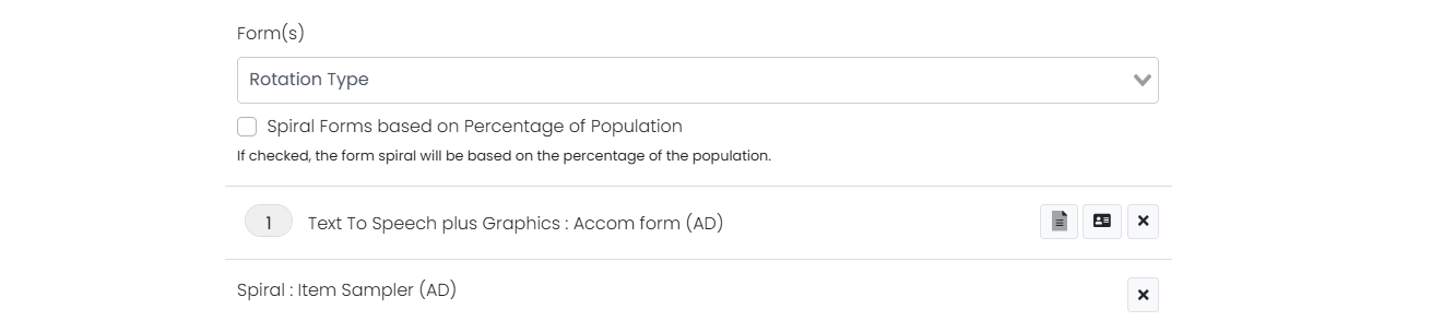 Sample list of forms for a test.