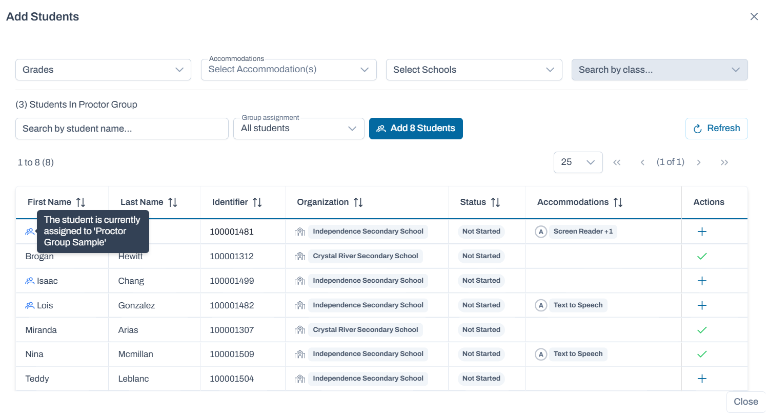 Add students popup.