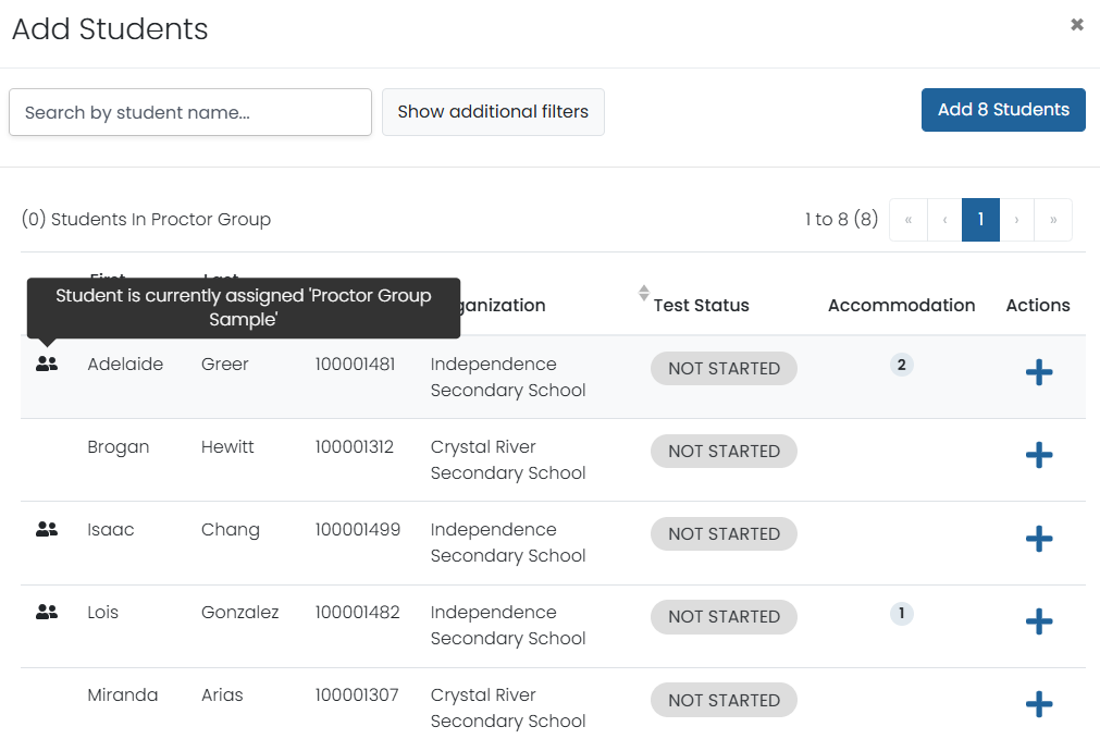 Add students popup.