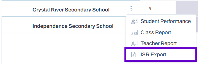 ISR export option highlighted in action dropdown menu.