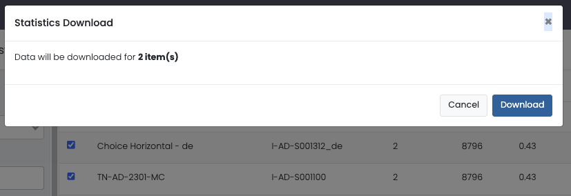 Users can also select multiple items for bulk download. Popup saying that