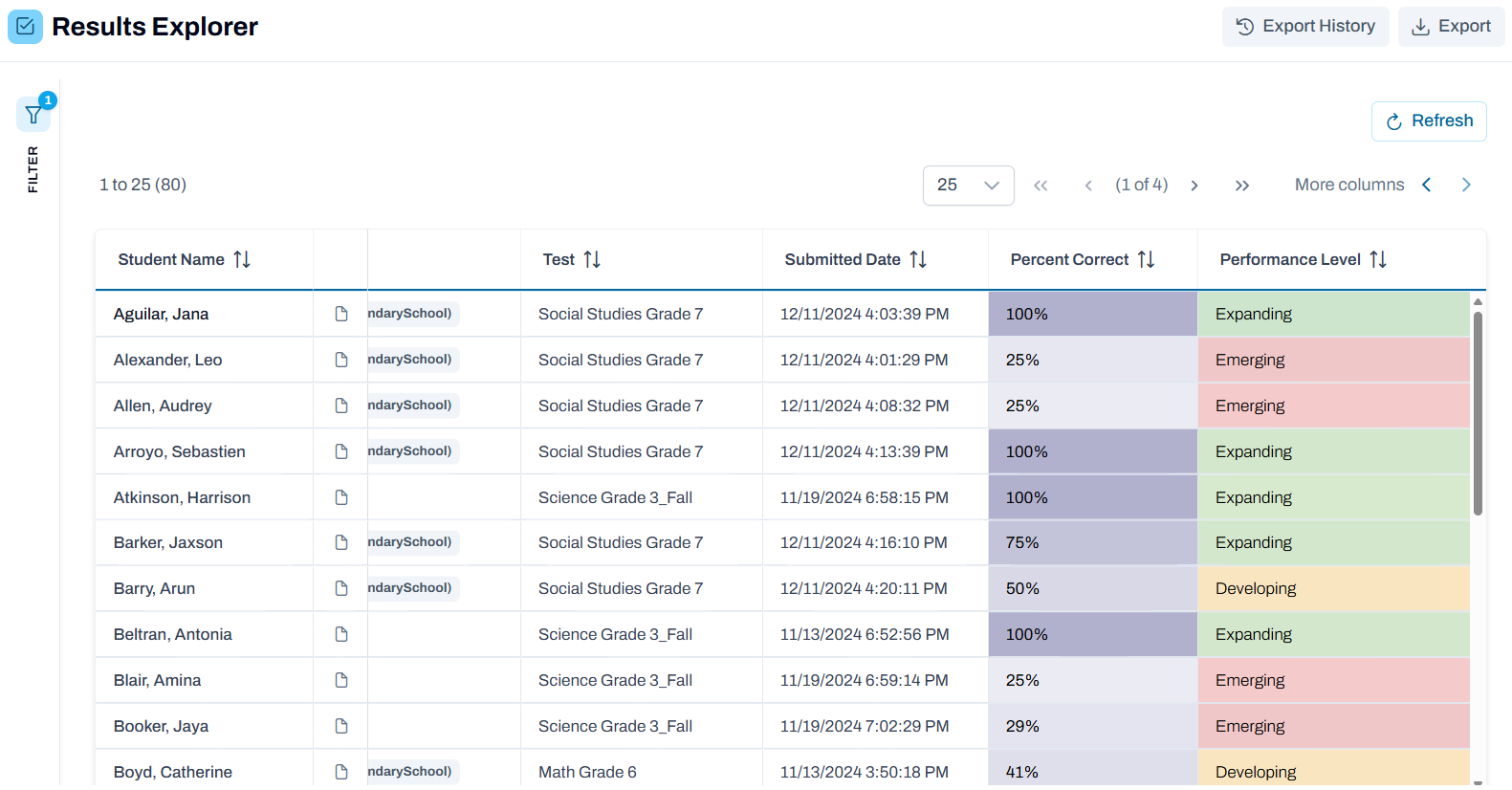 Sample results explorer page.