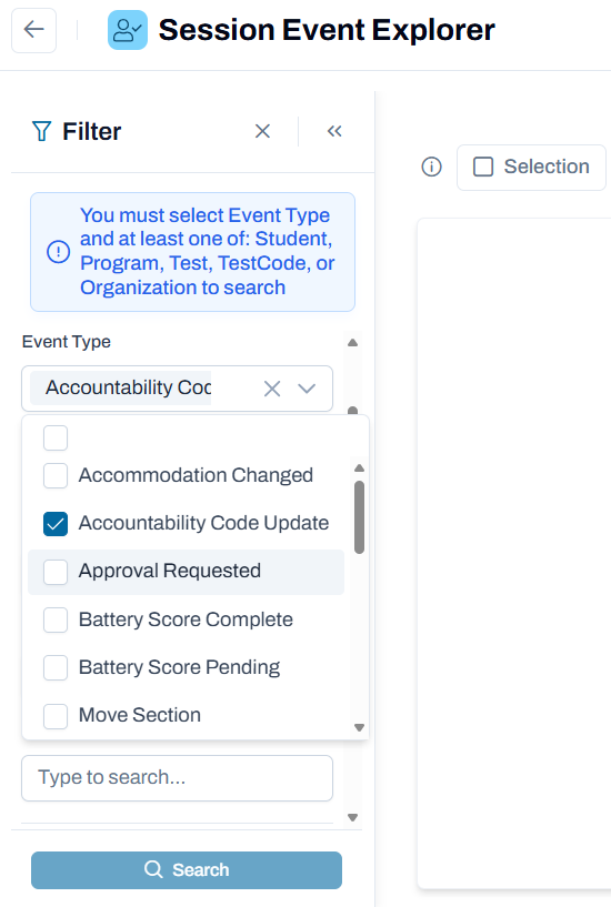 Event type filter highlighted.