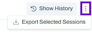 Export selection sessions options shown in actions dropdown.