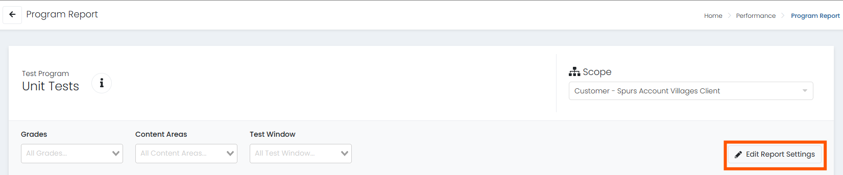Edit report settings button highlighted.