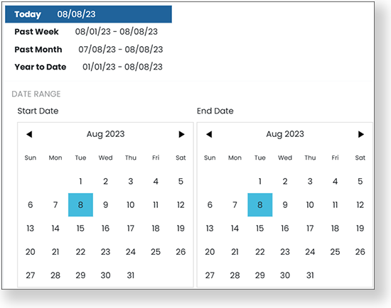 Date range selection for the Activity Report.
