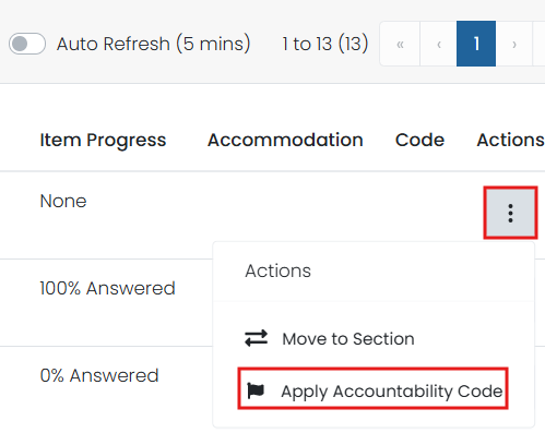 Apply Accountability Code button highlighted under list of Actions