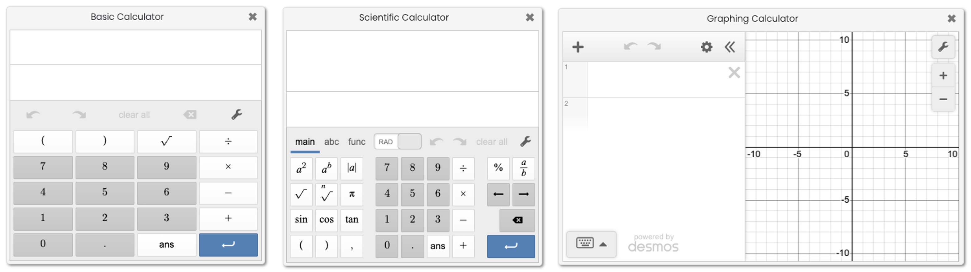 Desmos Calculators