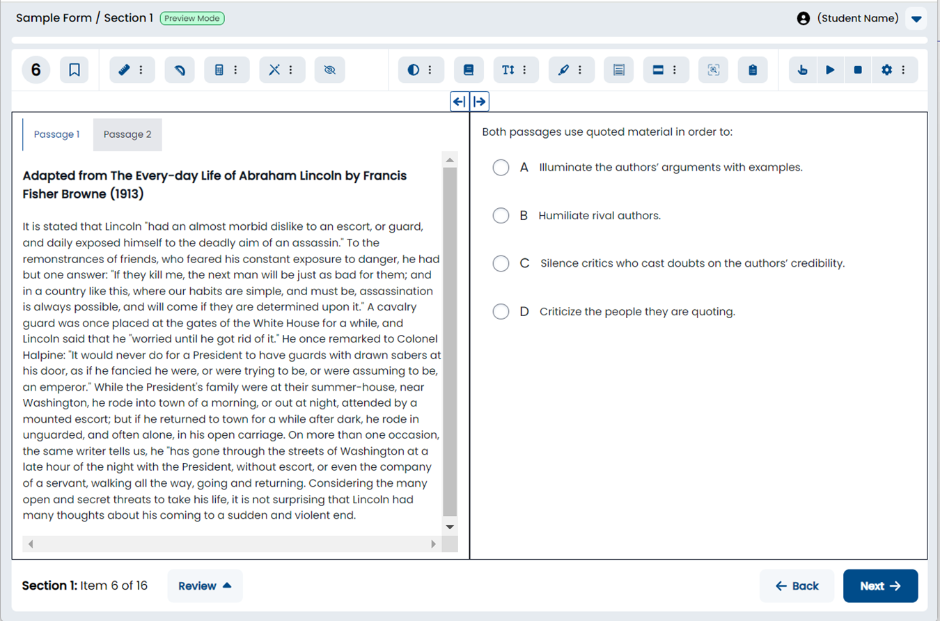 Sample item with passage