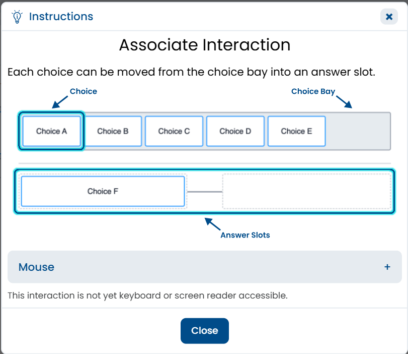 Popup screen showing instructions for the item