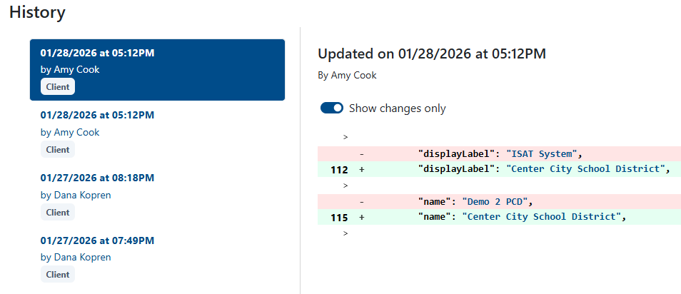 History showing recent change of logo and who made the change.